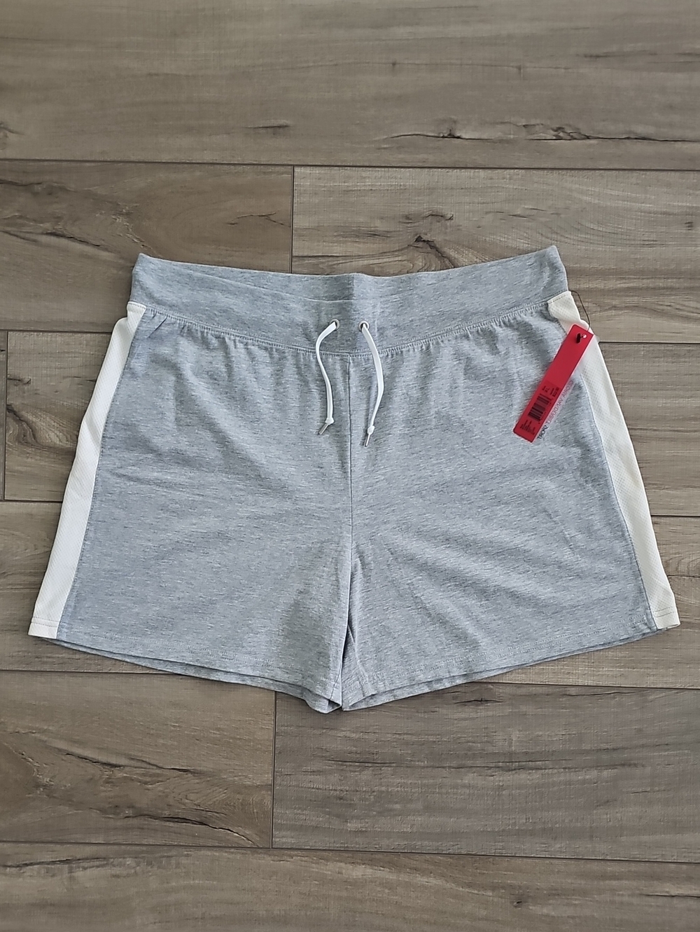 Gloria Vanderbilt Sport Drawstring Athletic Shorts Heather Gray White XL NWT